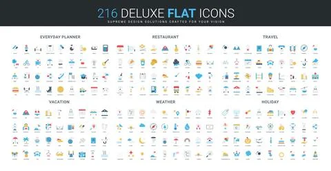 Flat Icon Set for Planner Travel Holiday 스톡 일러스트