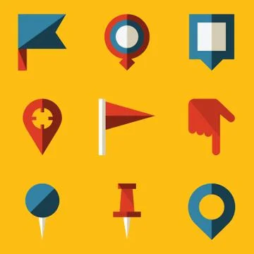 Flat icon set. Push pin map Stock Illustration