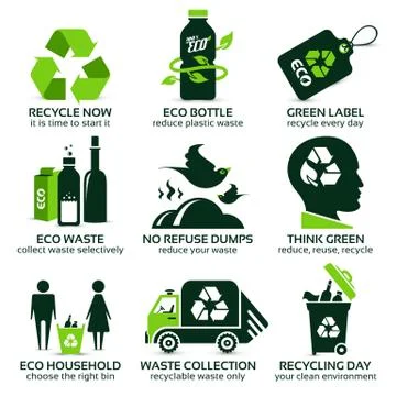 Flat icon set for recycling Stock Illustration