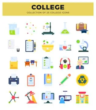 Flat icon set representing college education and science イラスト素材