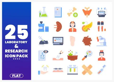 Flat icon set representing laboratory and research elements. isolated on a .. Stock Illustration