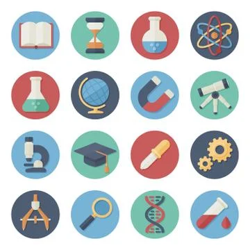 Flat icon set of scientific tools Stock Illustration