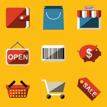 Flat icon set. Shop Stock Illustration