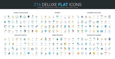 Flat Icon Set Work-Life Winery Summer Planner 스톡 일러스트