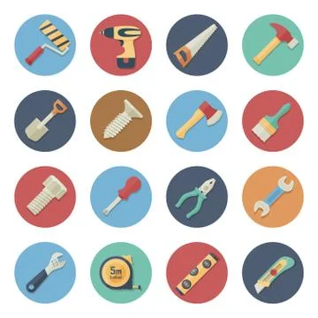 Flat icon set of work tools Stock Illustration