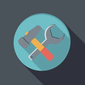 Flat icon with a shadow, hammer and wrench Stock Illustration