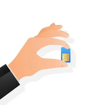 Flat icon with sim in hand. Hand holding mobile phone. Stockillustratie