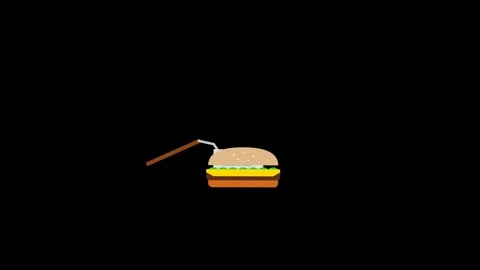 Flat Icon Spatula Flipping Beef Burger Patty with Melting Cheese and Sizzli.. Stock-Footage 346007215
