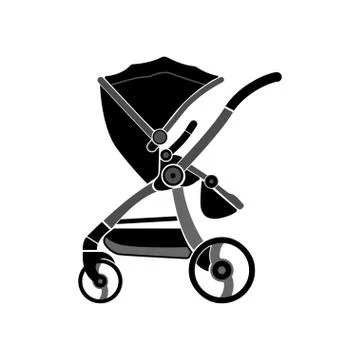 Flat icon. Stroller for walking with a child. Isolated on a white background. Stock Illustration