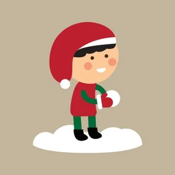 Flat icon on stylish background boy playing snowballs Stock Illustration