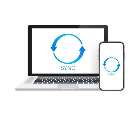 Flat icon with sync smartphone for mobile device design. Digital technology Illustrazione stock
