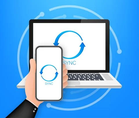 Flat icon with sync smartphone for mobile device design. Digital technology Illustrazione stock