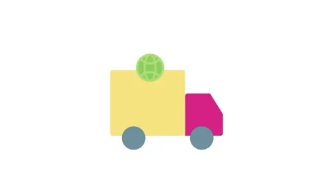 Flat icon of a truck with a globe on top, symbolizing global transportation.. Stock Footage 332855131