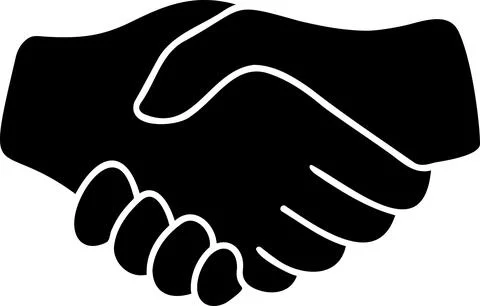 Flat icon of two hands in the form of a handshake as a concept of support a.. Illustrazione stock