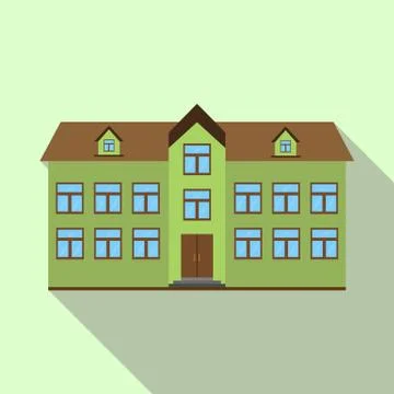 Flat icon of a two-story building with a loft, long shadow Ilustración de archivo
