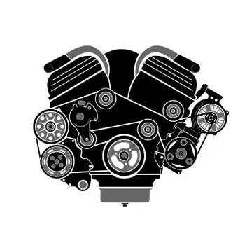 Flat icon. V-shaped engine, frontal view. Isolated on white background. Stock Illustration
