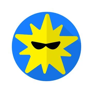 Flat icon vector with shadow effect in bright blue and yellow colors of sun i Stock Illustration