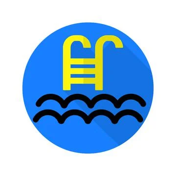 Flat icon vector with shadow effect in bright blue and yellow colors of swimm Stock Illustration