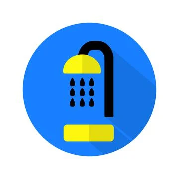 Flat icon vector with shadow effect in bright blue and yellow colors of showe Stock Illustration