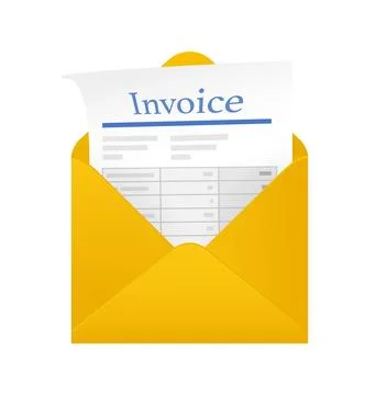 Flat icon with yellow invoice with envelope for financial report design 스톡 일러스트