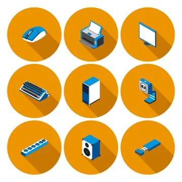 Flat icons with accessories for personal computer Stock Illustration