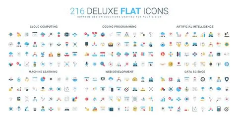 Flat Icons for AI Cloud Coding Data Science Stock Illustration