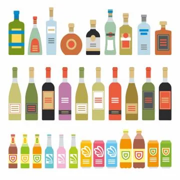 Flat Icons Alcoholic Beverages Stock Illustration