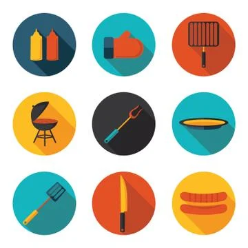 Flat icons and grill Stock Illustration