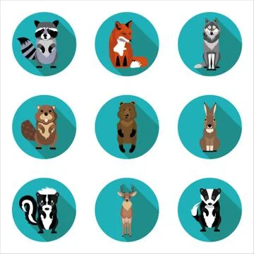 Flat icons animals Stock Illustration