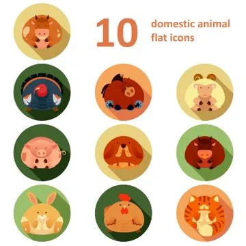 Flat icons with animals Stock Illustration