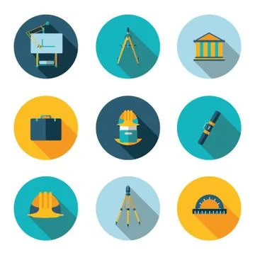 Flat icons architect Stock Illustration