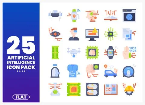 Flat Icons for Artificial Intelligence Technology Collection Stock Illustration