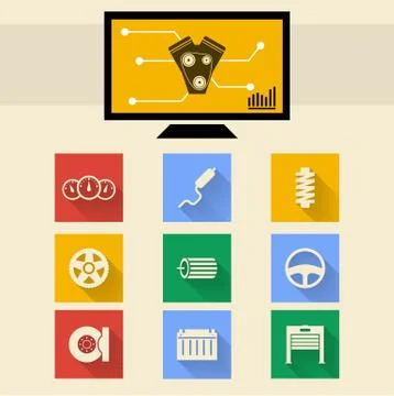 Flat icons for auto repair Stock Illustration
