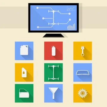 Flat icons for auto repair Stock Illustration