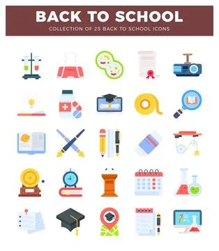Flat icons for back to school collection featuring education and science. イラスト素材