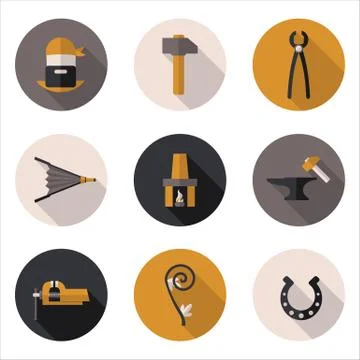 Flat icons blacksmith Stock Illustration
