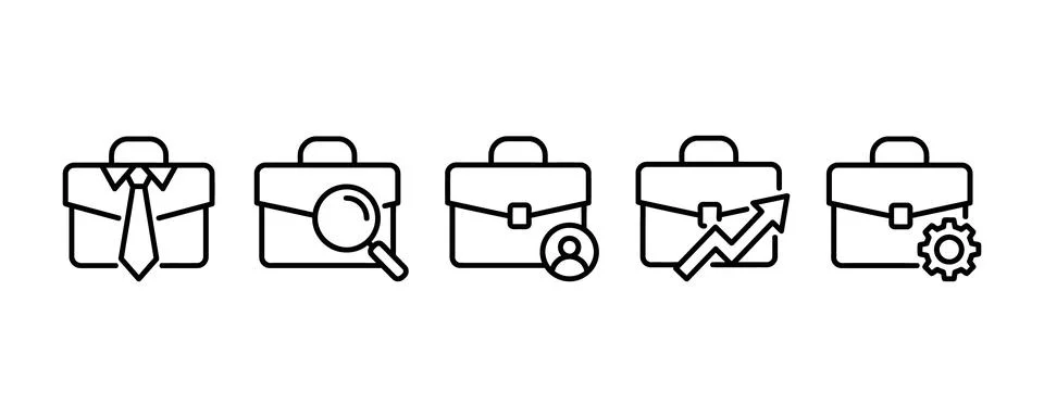 Flat icons of briefcase with different professional symbols Vector Stock Illustration