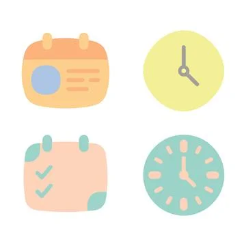 Flat icons of calendar, clock, checklist and alarm clock Vector Stock Illustration