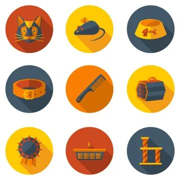 Flat icons caring for a cat Stock Illustration