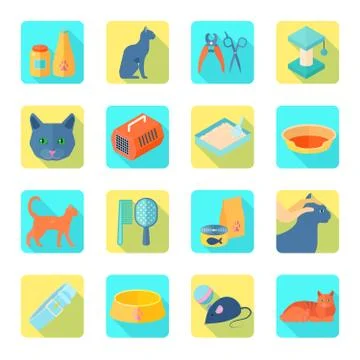 Flat icons cat set slant shadow Stock Illustration