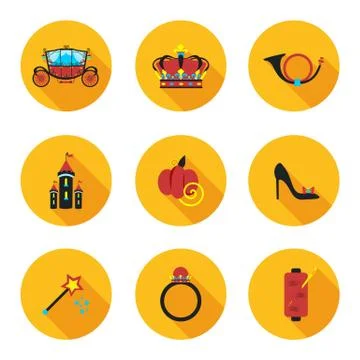 Flat icons Cinderella Stock Illustration