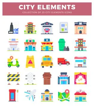 Flat icons collection City elements and icons for urban planning 스톡 일러스트