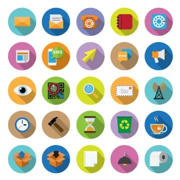 Flat icons collection with long shadow Stock Illustration