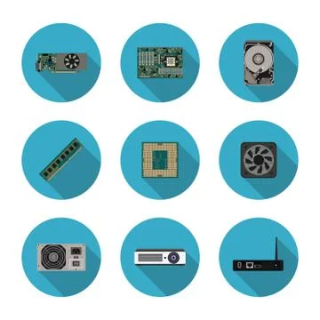 Flat icons computer components Stock Illustration