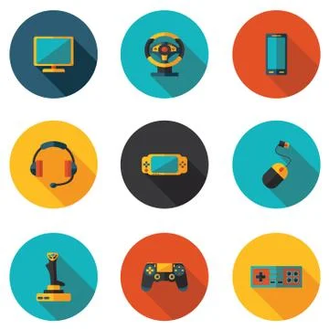 Flat icons computer games Stock Illustration
