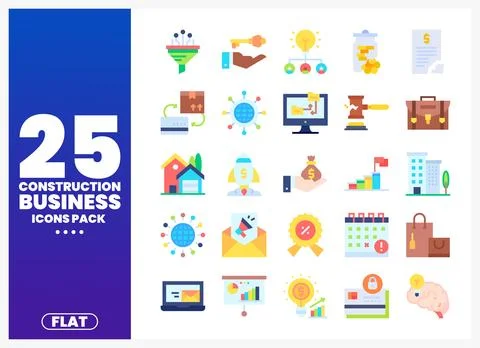 Flat icons for construction business on white background Stock Illustration
