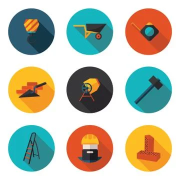 Flat icons construction walls Stock Illustration