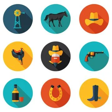 Flat icons cowboy Stock Illustration
