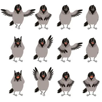 Flat icons of Crows set Stock Illustration