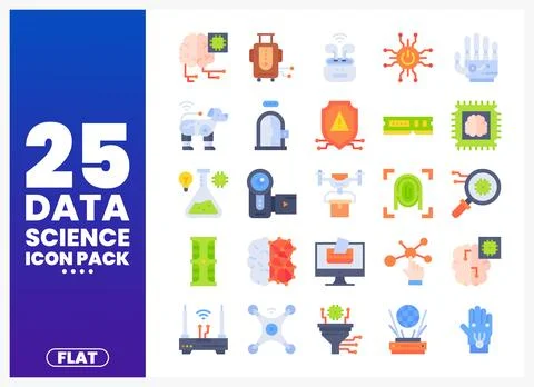 Flat Icons for Data Science and Technology Stock Illustration